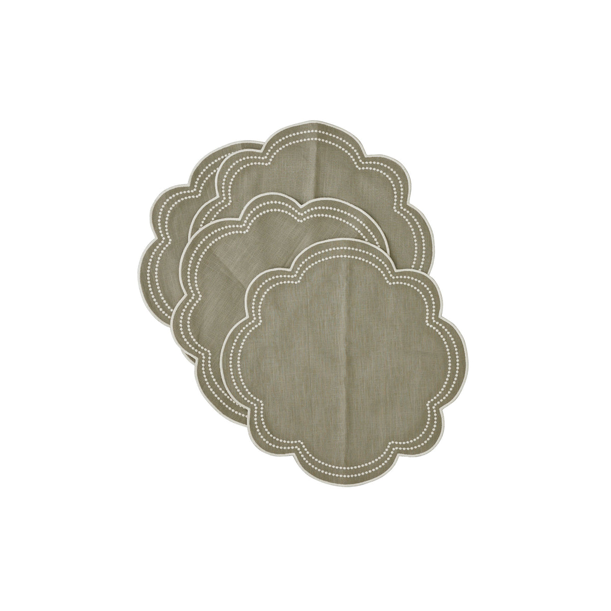 Grey Scalloped Round Placemat With White Pearls Set Of 4 Noel Pittman grey-scalloped-round-placemat-with-white-pearls-set-of-4-noel-pittman