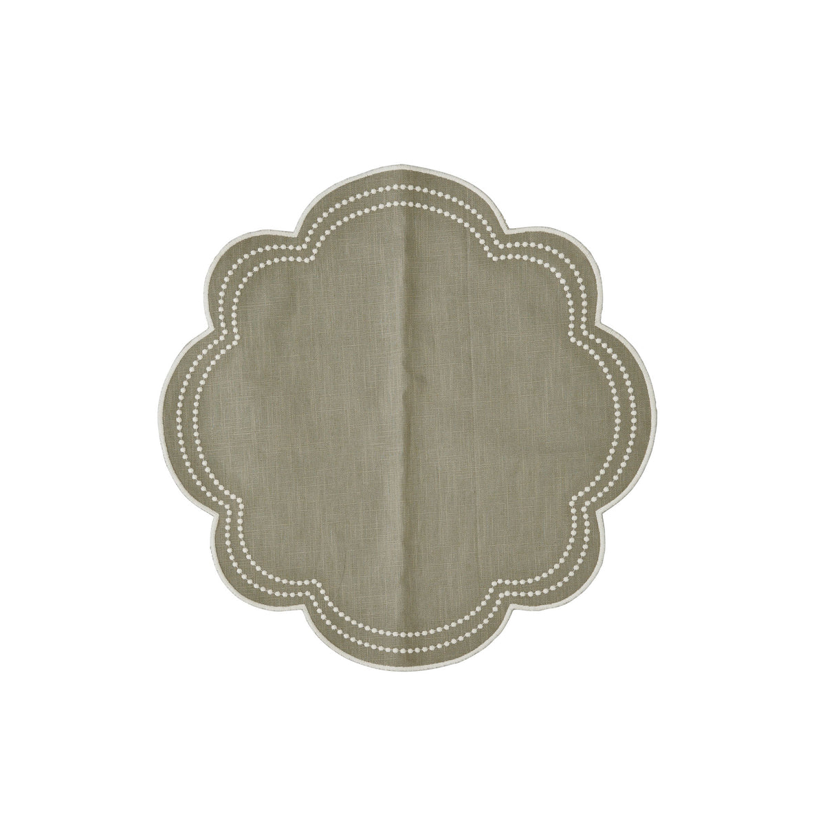 Grey Scalloped Round Placemat With White Pearls Set Of 4 Noel Pittman grey-scalloped-round-placemat-with-white-pearls-set-of-4-noel-pittman