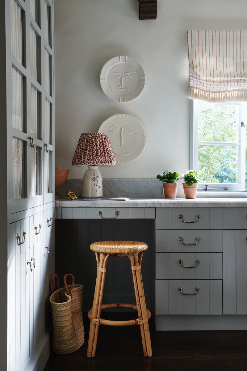 Corner seating area in kitchen with stool