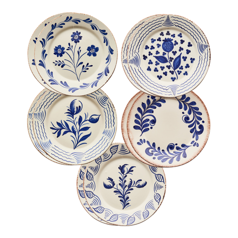 Talavera Inspired Blue Dinner Plates, set of 10