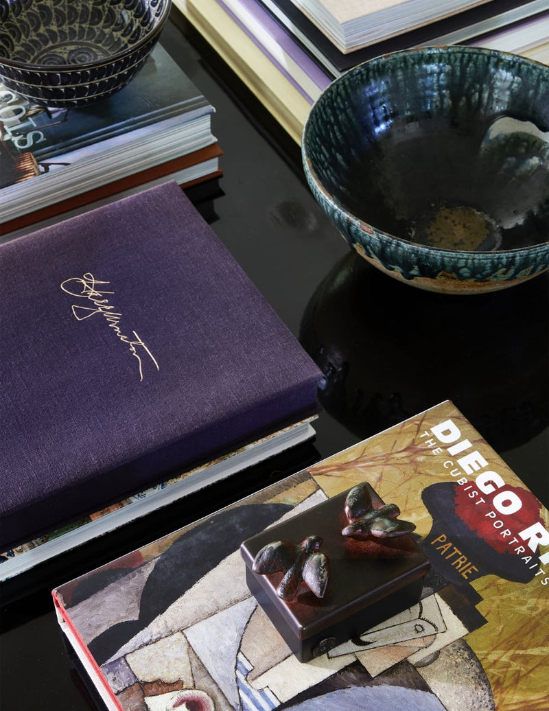 Detail shot of books on living room coffee table