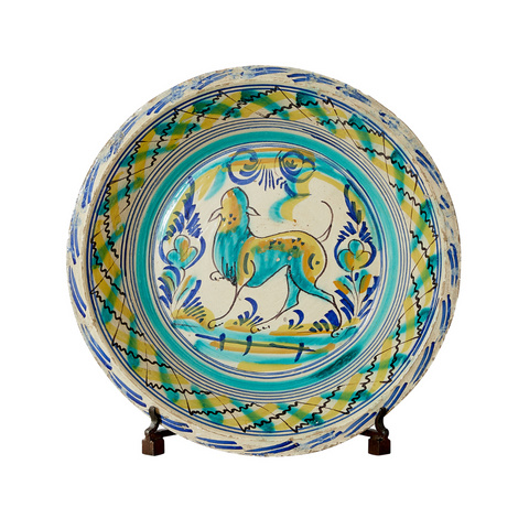 19th Century Lebrillo with Dog Motif from Triana, Spain