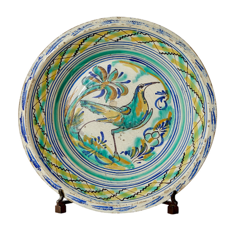 19th Century Lebrillo with Bird Motif from Triana, Spain