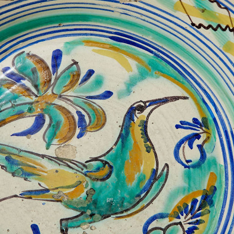 19th Century Lebrillo with Bird Motif from Triana, Spain