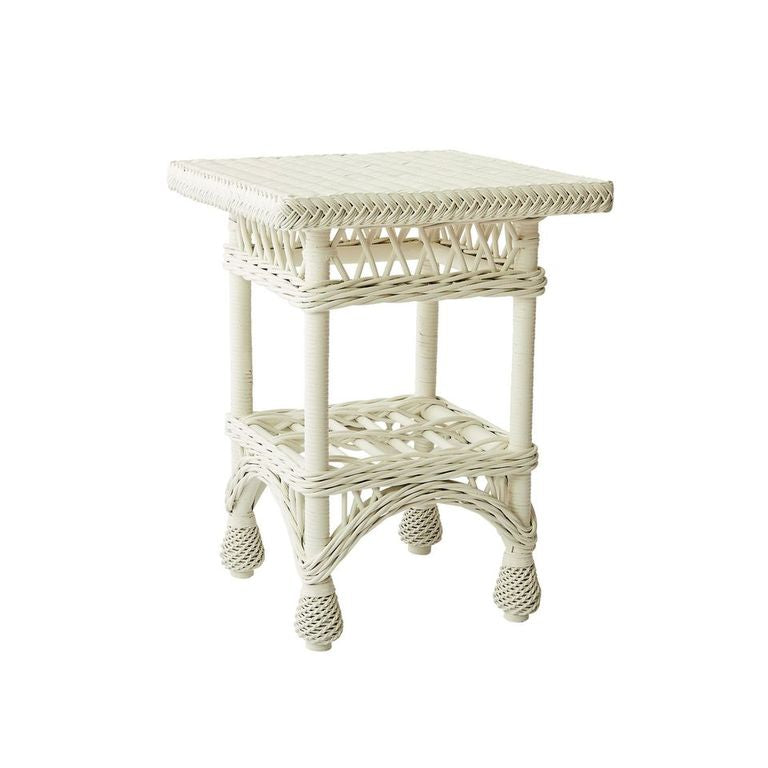 White Wicker Side Table – Noel Pittman